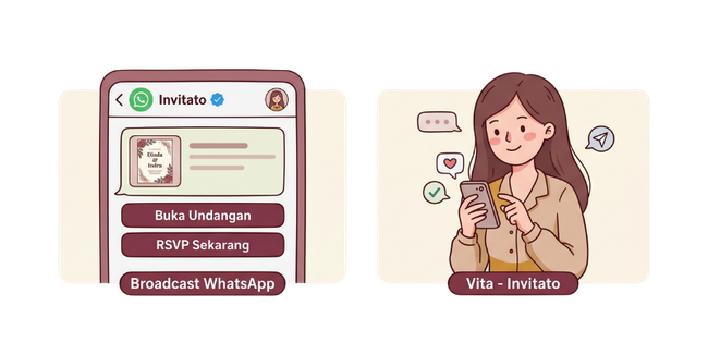 Undangan pernikahan dikirim via WhatsApp resmi Invitato dengan verified badge